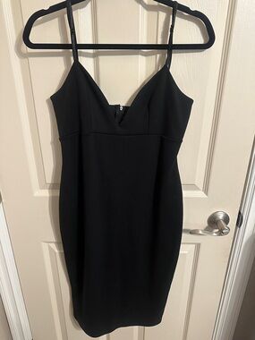 Missguided Adjustable Spaghetti Strap V-Neck Bodycon Dress, Black, Sz US 10